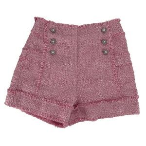 Tweed Shorts Pink High Rise XS Sailor Button Preppy Shein Lizzy Coquette Fringe